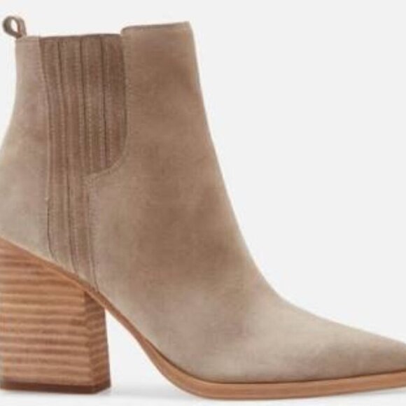 Marc Fisher Suede Pointed-Toe Block Heel Booties – Tan – Size 11 - Picture 2 of 9